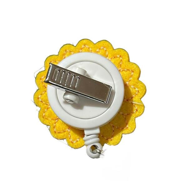 Felt Embroidered Sunflower Retractable Snap ID Holder Badge Reel Swivel Clip - Picture 6 of 7